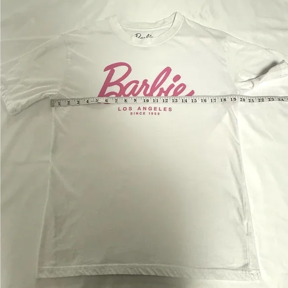 Ardene Oversized Barbie White Tee with Pink Script Logo XS - Picture 6 of 9